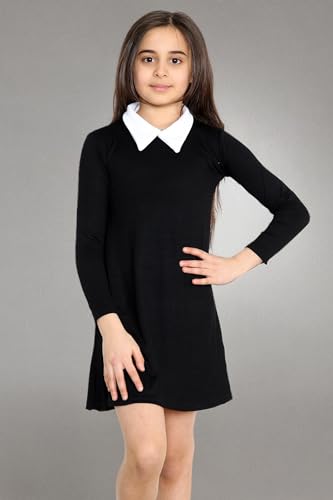 Loxdonz Girl's Long Sleeve Vintage Peter Pan Collar T-Shirt Dress Casual Flare Skater Dress 4-13 Years4