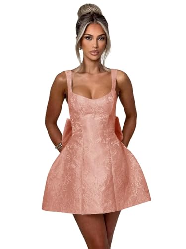 Image of Satin Plus Size Short Homecoming Dresses for Teens 2025 V Neck Bow Rose Gold Lace Up Mini Backless A Line Cocktail Party Gown for Juniors US26W