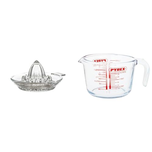 KitchenCraft Manual Glass Citrus Juicer, Lemon Squeezer, 14.5 cm & Pyrex Glass Measuring Jug, Transparent, 1 Litre