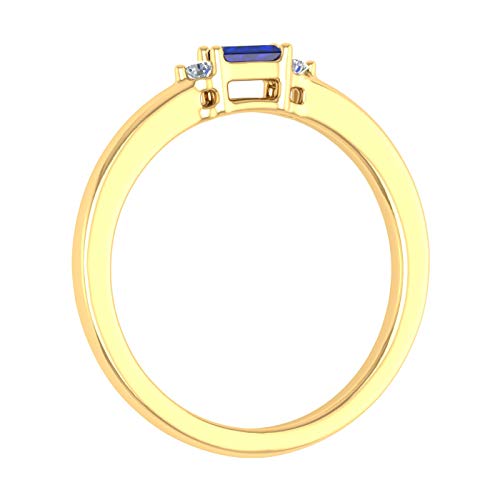 0.15 Carat Baguette Shape Blue Sapphire and Round White Diamond Wedding Band Ring in 10K Gold2