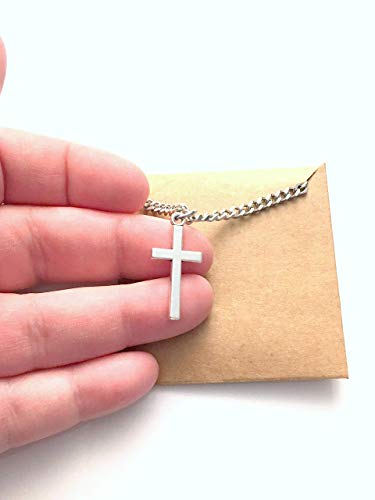 Religious Gift For Men, 18" 20" 22" 24" Or 28" Inch Length, Silver Cross Necklace For Man, 3Mm Stainless Steel Curb Chain, Men Christian Jewelry, Husband, Boyfriend, Son, Grandson, Godson, Godfather #TOP4