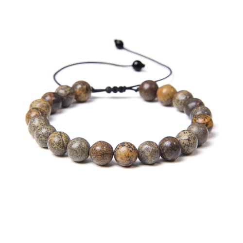 Bracelet jaspe léopard 8mm ajustable pour harmoniser l'énergie corporelle