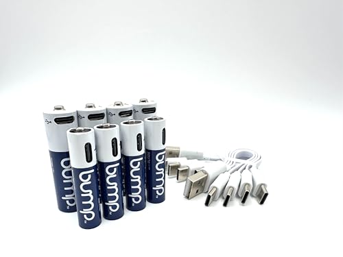 BUMP Rechargeable 4 AA and 4 AAA Batteries Combo Pack – 1.5V High Capacity Lithium Ion with USB C Fast Charging – Long Lasting Power for Remotes, Game Controllers, and More, Includes 4 in 1 Cable Cord