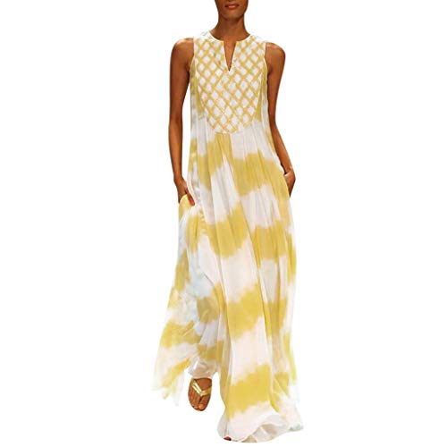 Sunnywill Women Skirt, Summer Women Fashionable Sleeveless Printed Bohemian Loose Dress Womens Elegant European Ins Style Tunic Dress Long Maxi Dress Yellow