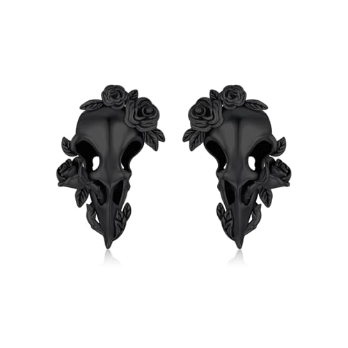 Raven Earrings 925 Sterling Silver Crow Skull Earrings Crow Ear Bird Studs Halloween Birthday Jewelry Gifts for Women Men