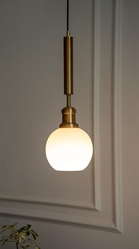 Image of Divine Trends Globe Hanging Pendant Light Antique Brass Finish with Frosted Milky White Glass | Hanging Lamp for Living Room | Pendant Ceiling Lamp - Pack of 1