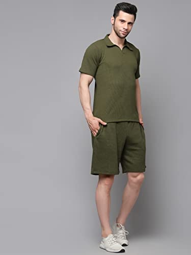 Image of Rigo Cotton Blend Waffle Knit Self Textured Co-Ord Set For Men's|Night Suit Set|Lounge-Wear Pajama Set|Night Wear, Beach Wear, Vacation Wear