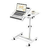 Delousiber Height Adjustable Bedside Table on Wheels (50-80cm), Mobile Laptop Desk with Tiltable Top, Rolling Computer Stand for Sofa/Bed, Portable Standing Desk (White)