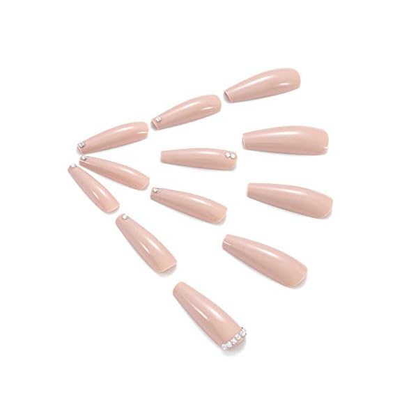 Brishow Lange Künstliche Nägel Crystal Press on Nails Nude Falsche Nägel Ballerina Acryl nägel zum aufkleben Full Cover… – Bild 5
