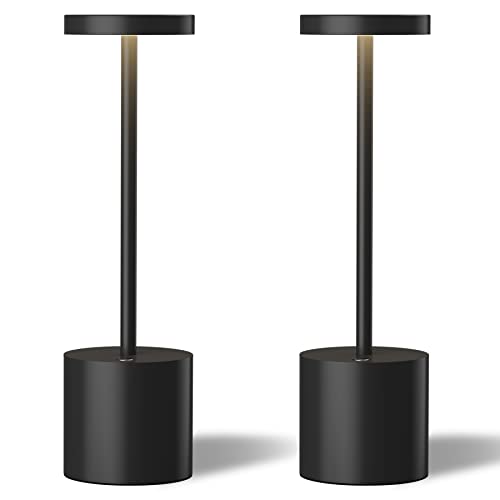 LED Cordless Table Lamps Set of 2,Portable Rechargeable 5000mAh Outdoor Table Lamp,3 Color Stepless Dimmable Battery Powered Lamp, Table Light for Dinner/Patio/Restaurant/Bedroom.(Black)