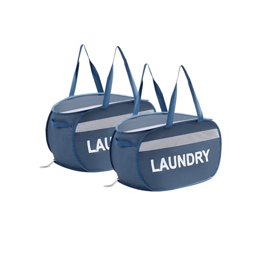 LunaMeet ランドリーバスケット 折りたたみ 破れにくい 2個入 70L 横型 洗濯カゴ 洗濯かご 大容量 メッシュ ランドリーバッグ ランドリーボックス 洗濯物入れ 収納 旅行 持ち運び可能 Laundry Basket Hamper (ブルー, 2個入)
