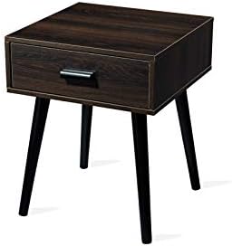 Tianlang Bedside Table with 1 Drawer, Wooden Nightstand Storage Cabinet Furniture, Small Side Table, End Table for Bedroom, Living Room, Hallway, Accent Industrial Style, Dark Brown LJET002F