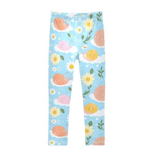 Cute Snails Girls Leggings,Workout Leggings for Girls Toddler Athletic Legging Size for 3-10T
