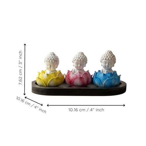 Image of eCraftIndia Set of 3 White Lord Buddha Idols in Lotus Base | Buddha Statues for Car Dashboard Office Home Decor | Gift for Diwali Housewarming Birthday