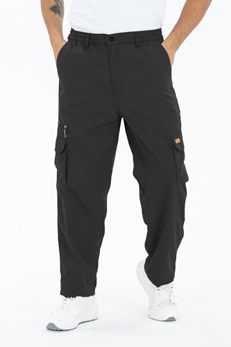 Kendindza Thermo Cargohose Herren Winter Arbeitshose Herren Cargo Hosen Herren gefüttert Wanderhose Herren Cargo Hose Arbeitshosen männer Thermohose Schwarz XL