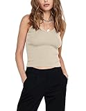 Strickstoff ONLY Damen Geripptes Crop Top  Kurzes Sleeveless V-Ausschnitt Oberteil  Bauchfrei Gestrickt ONLLINA, Farben:Beige, Größe:S