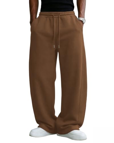 Image of Men's Baggy Sweatpants Cotton Fleece Wide Leg Lounge Sweat Pants Drawstring Waist Jogging Pants with Pockets