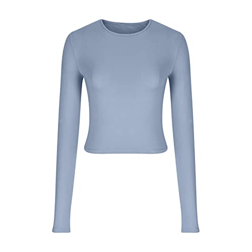 Womens Cute Casual Y2K Tops Crop Long Sleeve Workout Tops Basic Trendy Crewneck Slim Fit Undershirts for Teen Girls3