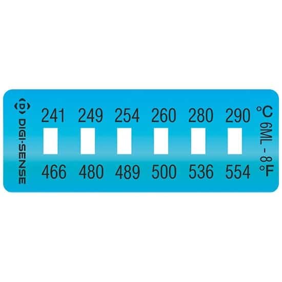 Digi-Sense Irreversible 6-Point Horizontal Temperature Label, 460-554F/240-290C; 10/Pk