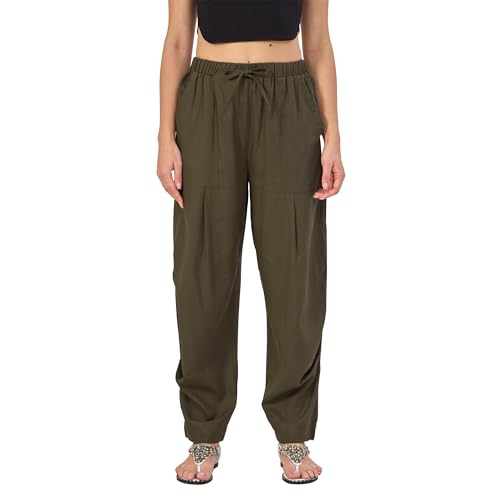 Women's Linen Blend Baggy Harem Pants Summer Beach Drawstring Casual Lounge Pant