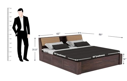 Image of TG Furniture Sheesham Wood Queen Size Bed with Storage | Wooden Double Bed with Hydraulic Storage for Bedroom & Hotel | Platform Cot Bed Palang | 78X 60 Inch, Walnut Finish