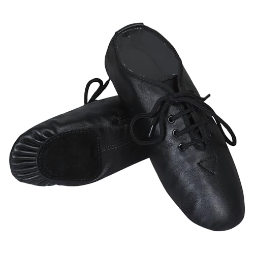 SHADOW DANCE UK - Scarpe da jazz nere con lacci per ragazze - Scarpe da ballo jazz in pelle moderna unisex - Suola divisa in gomma e pelle scamosciata - Ideale per bambini e adulti, Nero , 42.5 EU