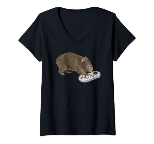 Mujer Wombats Playing Video Game Wildlife Animal Wombat Gamers Camiseta Cuello V