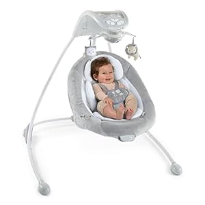Ingenuity InLighten Baby Swing – Cool Mesh Fabric, Vibrations, Swivel Infant Seat, Nature Sounds, Light Up Motorized…