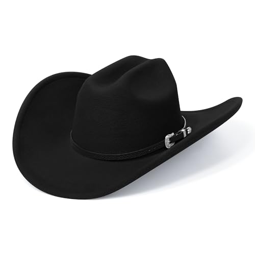 SAJUZEN Cowboy Hats for Women and Men with Wide Brim Felt Western Hats for Cowgirls and Cowboys Black