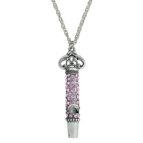 1928 Jewelry Women's Antiqued Matte Silver Functional European Pave Crystal Pendant Whistle Necklace 30