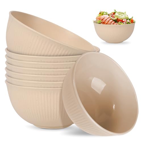 LEKEFETO Bols à céréales 8 pièces : 680 ml Bol à soupe incassable, réutilisable, sans BPA, bols en plastique Saladiers micro-ondes et lave-vaisselle...