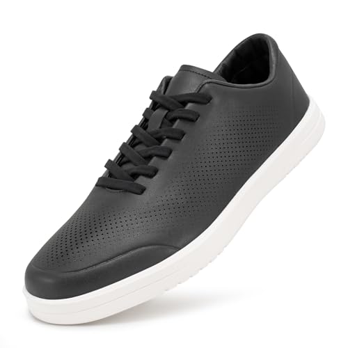Image of Men's Barefoot Dress Shoes - Zero Drop Comfort Breathable Micro-Perforated Learher, No Break-in Needed, Slip-On Elastic Laces for Business & Travel