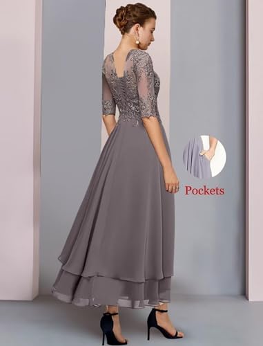 Mother of The Bride Dress for Wedding Lace Applique Chiffon A-Line 3/4 Sleeve Formal Evening Gowns3