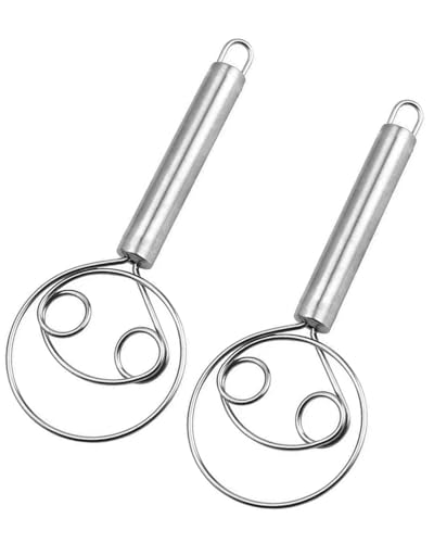 ZAMXHUG Batidor de masa - 2 pcs batidor manual, batidor de huevos, masa danesa, batidor con mango de alambre de acero inoxidable para hacer pan y pasteles, mini mezclador agitador de acero inoxidable