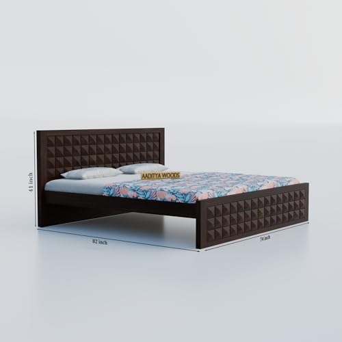 Image of AADITYA WOODS Solid Sheesham Wood King Size Bed Cot Without Storage | Wooden Bed for Bedroom | Multipurpose Use Cot Palang Diwan (Walnut k3, King) (82x74x41 inch)