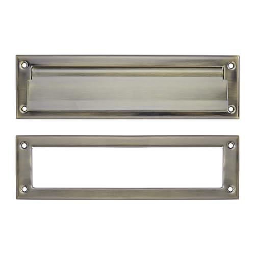 Brushed Antique Brass Mail Slot with Internal Frame – 10 inch