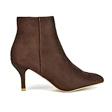 ESSEX GLAM Womens Ankle Boots Low Mid Kitten Heels Ladies Zip Pointy Booties Shoes Size (Brown Faux Suede, numeric_4)
