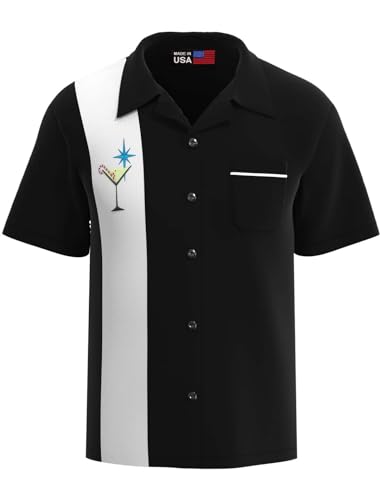 BeRetro Mens Christmas Shirt, Xmas Dress Shirt, Holiday Party USA Made Short Sleeve Button Down Bowling Shirt
