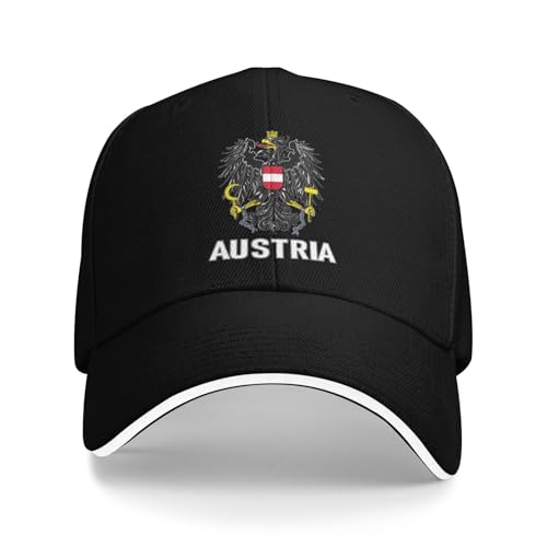 Coat of Arms of Austria Flag Austrian Emblem Baseball Cap for Men Women Black Dad Trucker Hat Structured Snapback Flat Bill Brim Caps Unisex Hip Hop Sports Hats for Camping Travel Golf Tennis