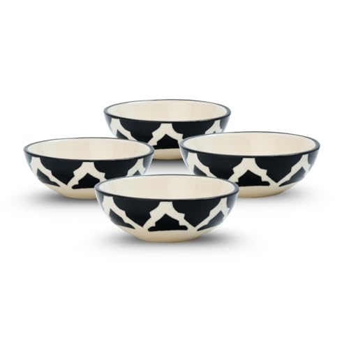 Image of Ceramic Bowl Set | 4-Piece Lightweight Crockery for Daily Use | Charcoal Black Ramen & Snack Bowls (75ml Each) | Elegant Microwave & Dishwasher Safe | Perfect Christmas & New Year Gift