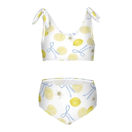 Dussdil Lemon Flowers Bow Girls Swimsuits 2 Piece Swimwear Bikini Set Beach Bathing Suit for Summer Girl Kids 3T
