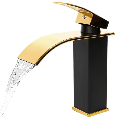FALSKT Moderne Robinet Lavabo Mitigeur Lavabo Cascade Robinet Salle Bain Avec une Hauteur de Bec de 110 MM Avec Tuyau de Sortie Chaud et Froid G 3/8 Robinet...