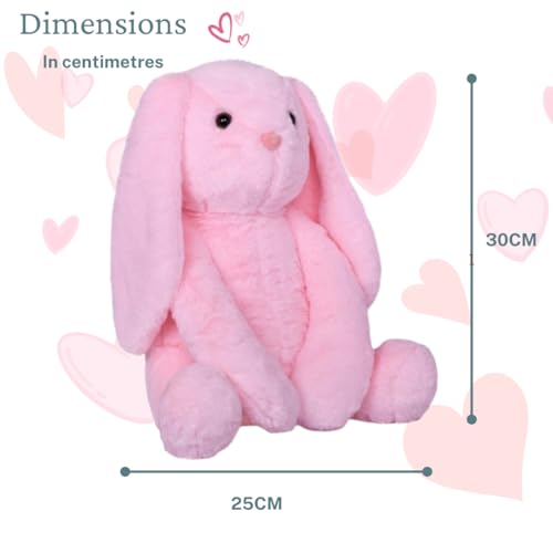 Image of Pink Bunny Soft Toy - 30Cm & Back Side Zip for Hide Small Gifts for Loved Once | Rabbit Plushies Kids Toys for 2-5 Years Boys & Girls | Teddy Bear Gift for Girlfriend