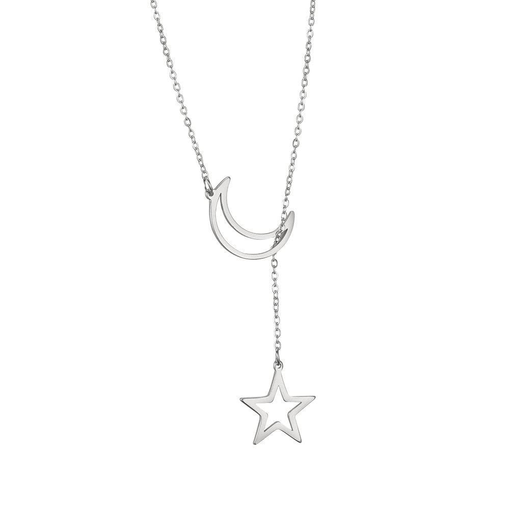 kkjoyCollar Colgante Luna Creciente y Estrella Acero Inoxidable Cadena Delicada Luna Sol Estrella Collar Regalo de Joyería para Mujeres Niñas