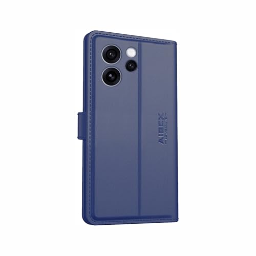 Image of AIBEX Compatible for Oppo Reno 15 Pro 5G Flip Cover Leather Finish | Inside TPU with Card Pockets | Wallet Stand | Complete Protection Flip Case Blue