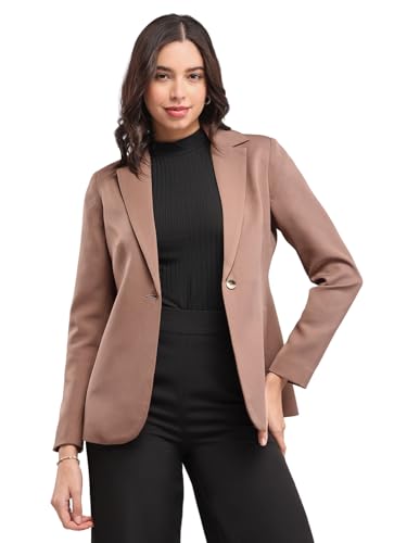 Image of FableStreet Women's Blazer | Tailored Fit Single-Breasted Design with Notch Lapel & Welt Pockets | Smooth Woven Texture for Work & Business Casual Wear