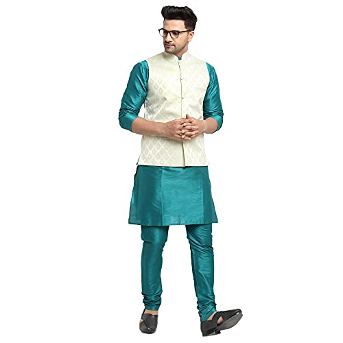 Image of SAIFOO Men's Kurta Pyjama & Printed Nehru Jacket Set.
