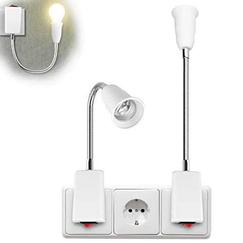 2 PCS Douille E27 avec Interrupteur sans Fil, Porte Lumière de l'Ampoule E27 LED, 360° Réglable Porte Lumière de l'Ampoule LED, Lampe Prise Murale, Douille E27 Prise pour Chambre Bureau (sans Ampoule) Cover