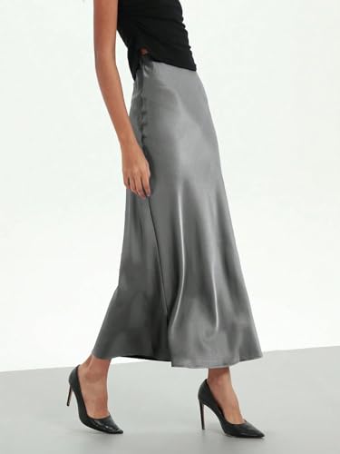 Women's Elegant Satin Elastic Waist Maxi Skirt Long Skirts2