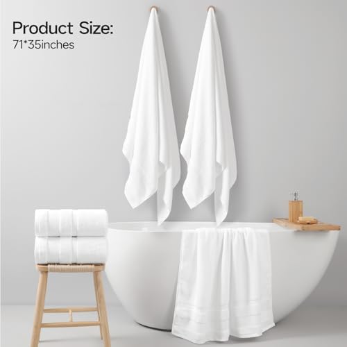 REDKISS 100% Cotton Bath Towels Set of 2, Extra Large Bath Sheets 35 X 70 Inches, 800 GSM, Quick Dry, Ultra Soft & Super Absorbent Bathroom Towel Sets for Bathroom, Gym, Spa, Pool & Hotel, White - Thumbnail 3